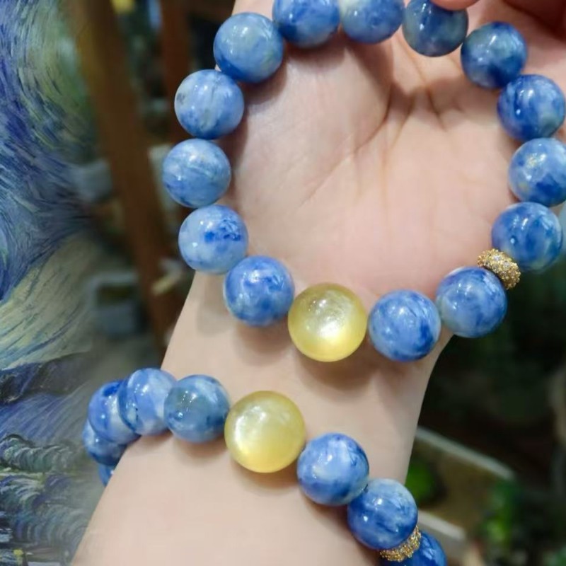 Fortune Koi and Celestial Kyanite Single-Strand Bracelet - Image 6
