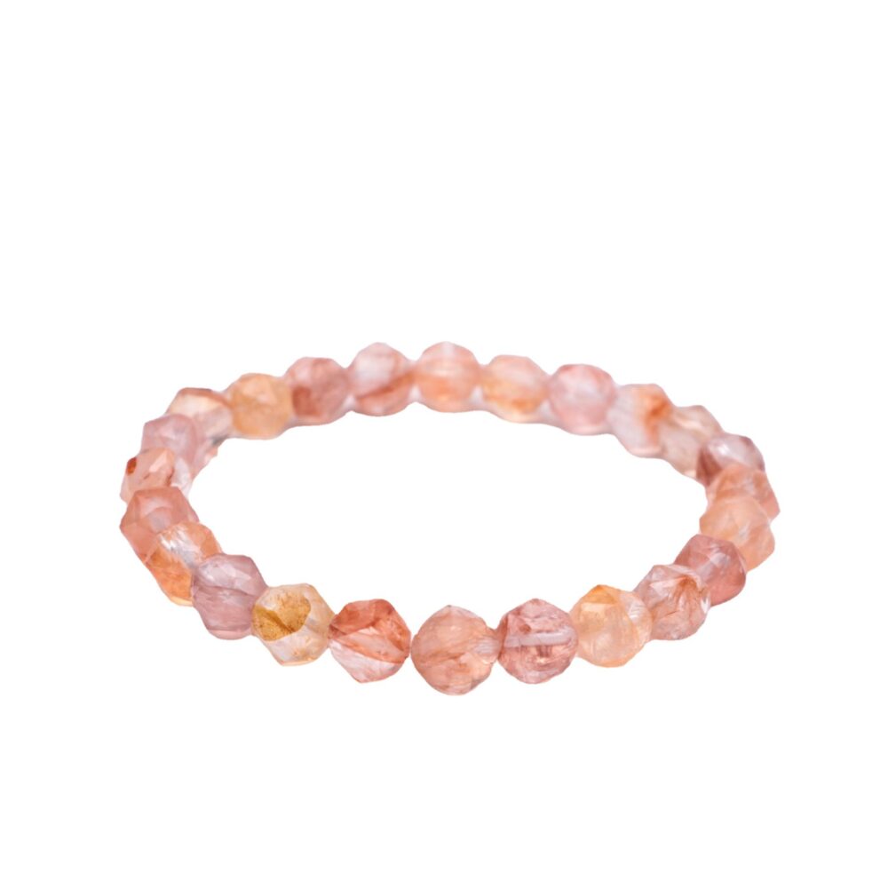 Natural Diamond-Cut Red Resin Flower Bracelet