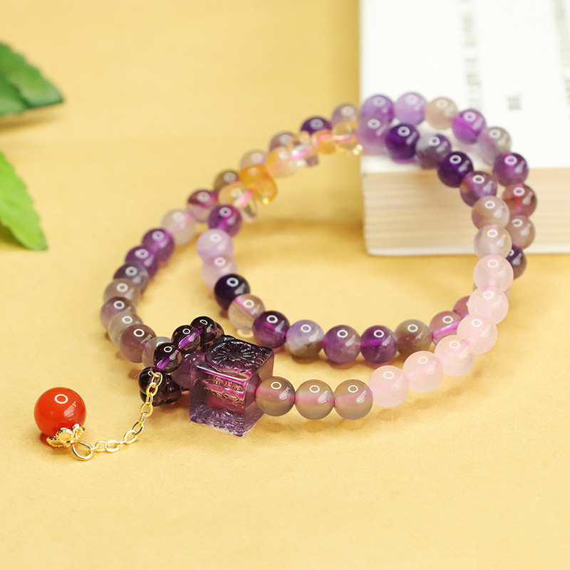 Nine Purple Li Fire Aurora Glow Crystal & Colored Glass Bracelet - Image 3