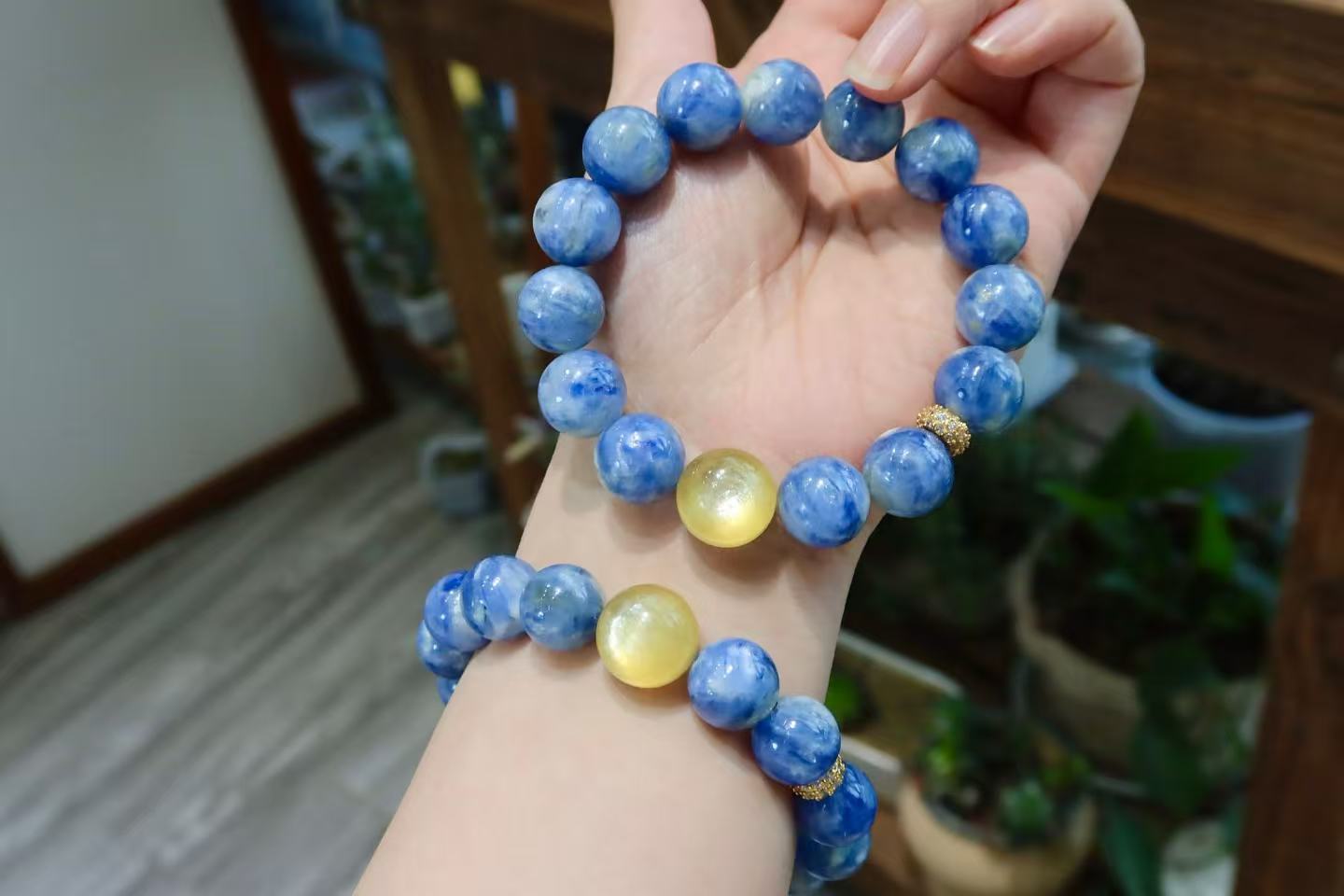 Fortune Koi and Celestial Kyanite Single-Strand Bracelet - Image 3