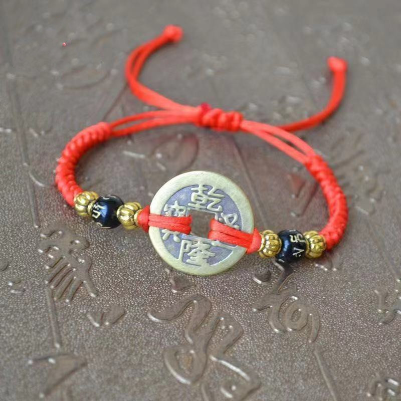 Unisex Pure Copper Five Emperors Coins Woven Vajra Knot Bracelet - Image 4