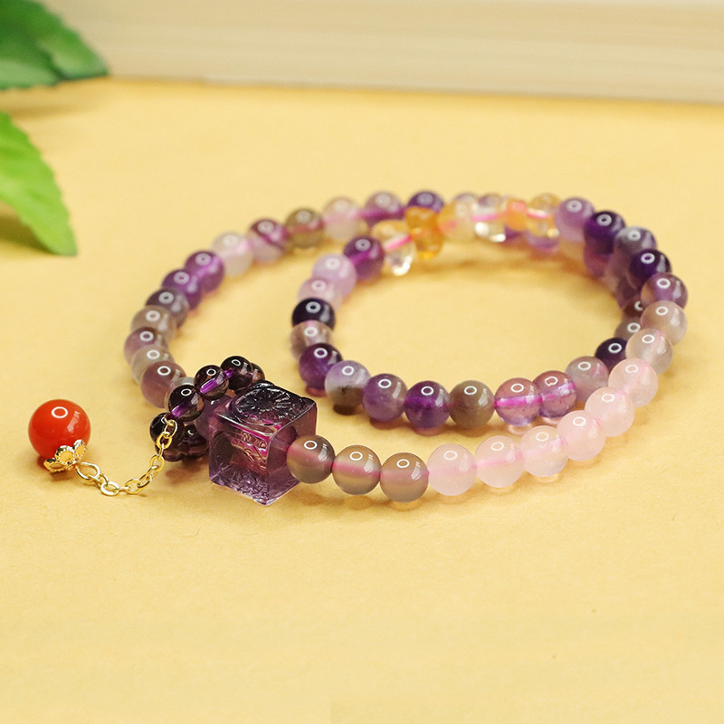 Nine Purple Li Fire Aurora Glow Crystal & Colored Glass Bracelet - Image 5